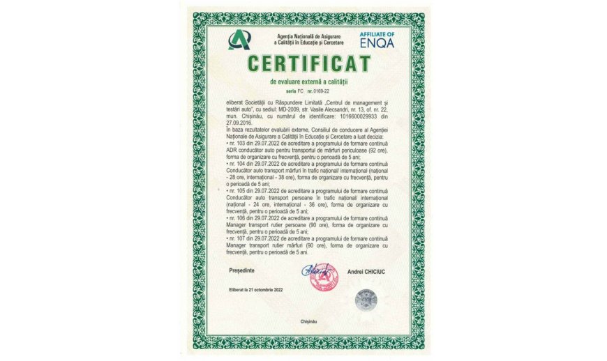 Accreditare „CMT Auto” SRL